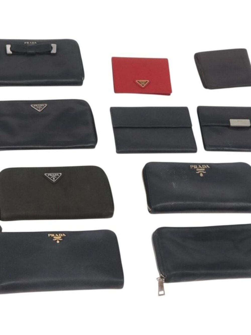 PRADA Wallet Leather 10 Set Black Red Navy Auth CB171